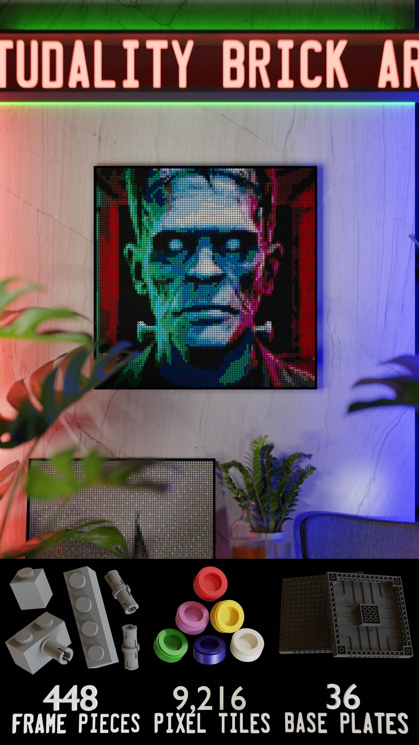 The Creation LEGO® Style mosaic wall art made from colorful plastic bricks